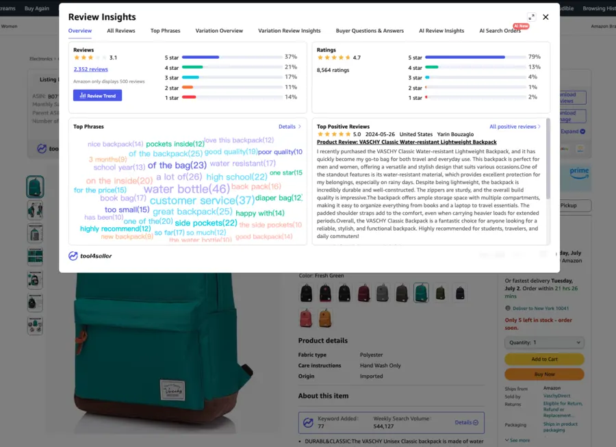 Visual example for Lastly, I recommend a highly effective tool for conducting competitive analysis — tool4seller.