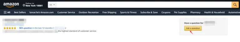 Visual example for 2. Click on Ask a question, start sending warning letter to the seller
