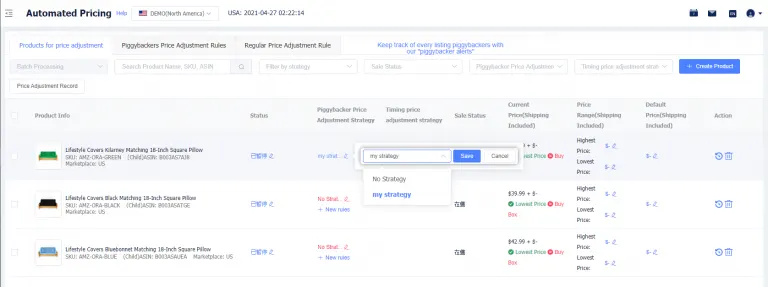 Visual example for The software will adjust the price for you in time according to the price adjustment strategy.