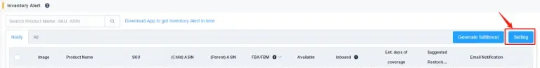 Visual example for The Inventory Alert function is in the "notification" column of the system and you can enter it.