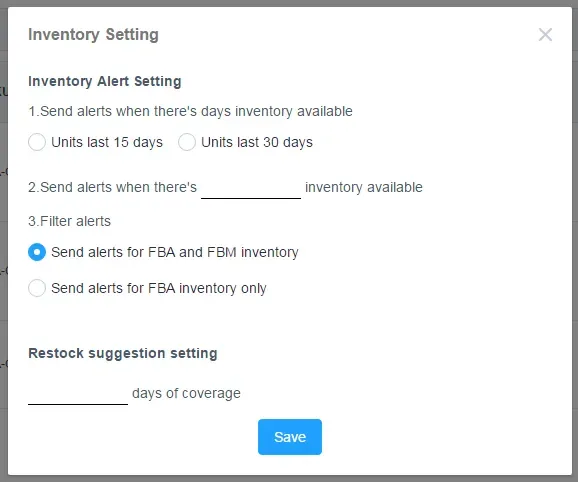 Visual example for The Inventory Alert function is in the "notification" column of the system and you can enter it.