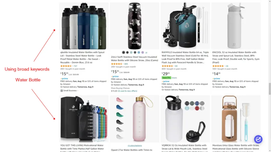 Amazon broad keywords