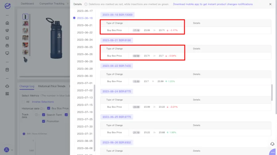 Visual example for Keep an eye on your competitors' pricing changes