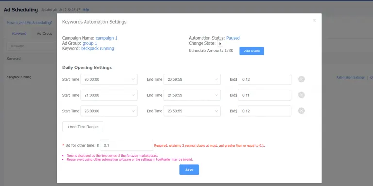 Visual example for Ad Scheduling and Ad Automation