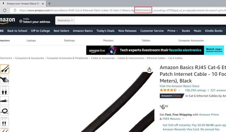 Visual example for How can I find a product's ASIN.