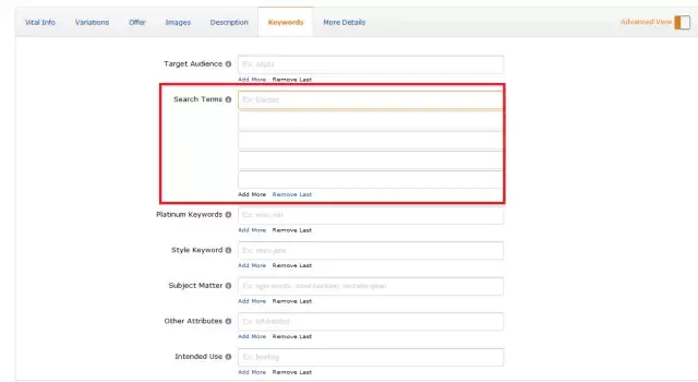 Visual example for Amazon’s system includes five separate fields for search terms.It limits the length of the.