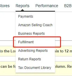 Visual example for 1. Click on 【Fulfillment】 under 【Reports】.