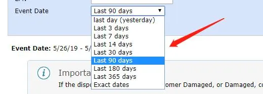 Visual example for 3. Choose 【Event Date】 according to the time range you want to check.