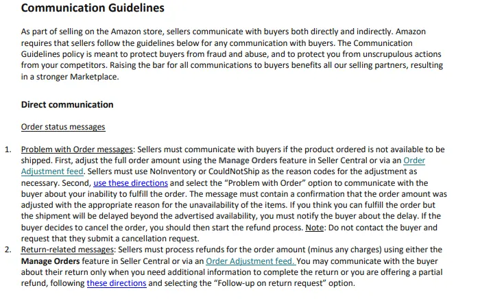 Visual example for The updated Amazon Communication Guidelines policy will go into effect on November 3, 2020.