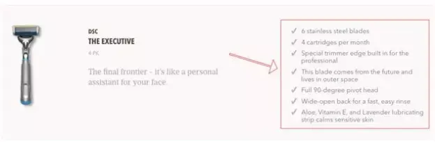 Visual example for 05 Dollar Shave Club- a vendor of beauty products