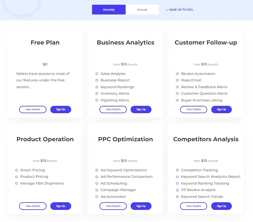 Visual example for Ⅲ. Pricing Plans Between Tool4seller & Jungle Scout.