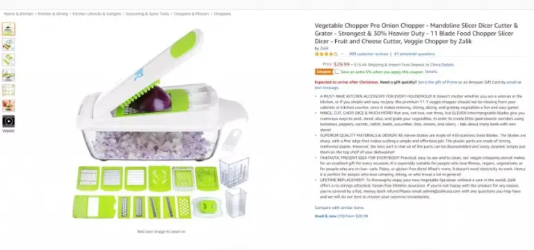 Visual example for So, the following vegetable chopper is a niche product .