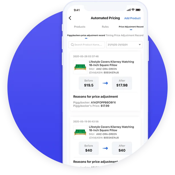 Amazon listing risk dashboard on mobile