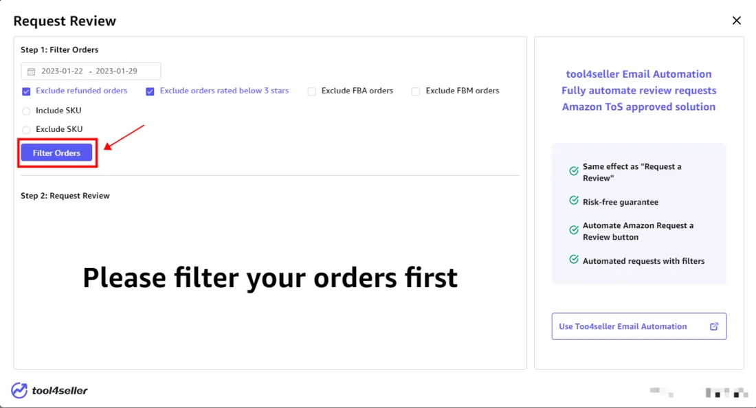 Tool4seller screenshot for 4. Filter orders based on your needs. (It takes some time for the extension to query order.