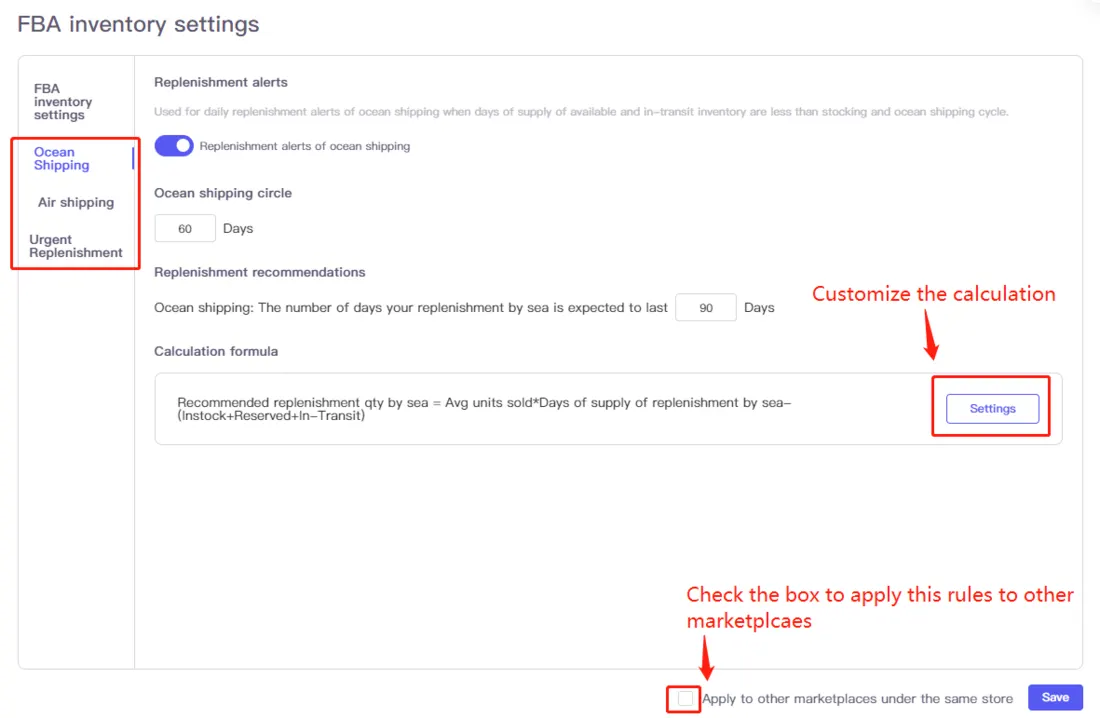 Tool4seller screenshot for 2. How to configure the inventory calculation settings and inventory replenishment suggestion.