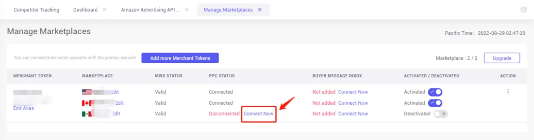 Tool4seller screenshot for Steps of connecting Amazon seller accounts.