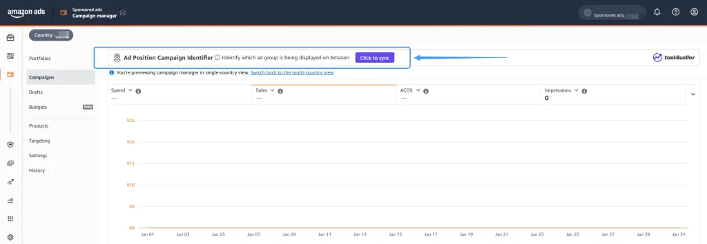 Tool4seller screenshot for Sync Ad ID in Amazon Ads Campaign Manager
