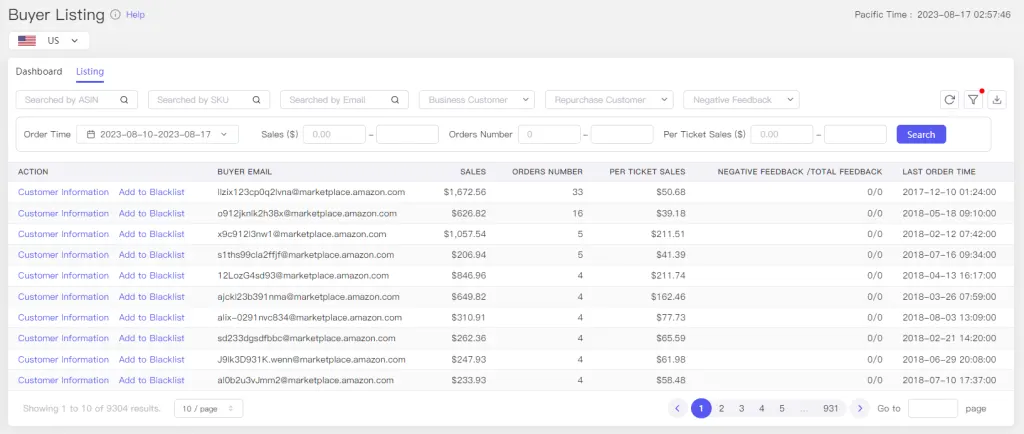 Amazon buyer listing