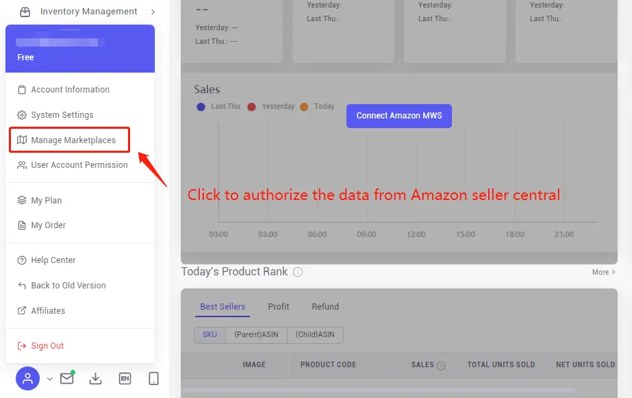 Tool4seller screenshot for 1. If you're new to tool4seller and haven't bound any Amazon seller accounts.