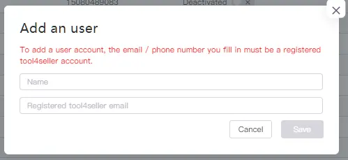 Tool4seller screenshot for 2.Please Make sure your colleague registers a tool4seller account first, then add their account.