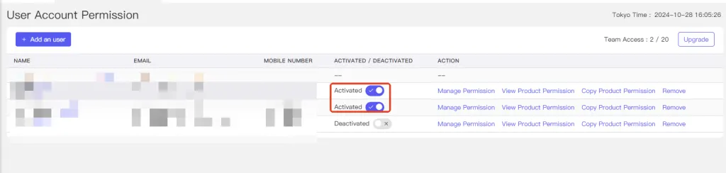 Tool4seller screenshot for 3.Once added successfully, the corresponding user account will appear in the list below. Make.