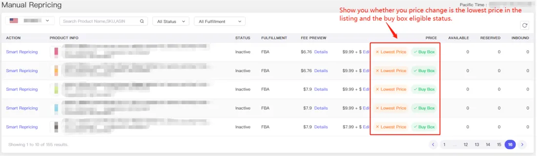 Tool4seller screenshot for It will show the lowest price and Buy Box Eligible.