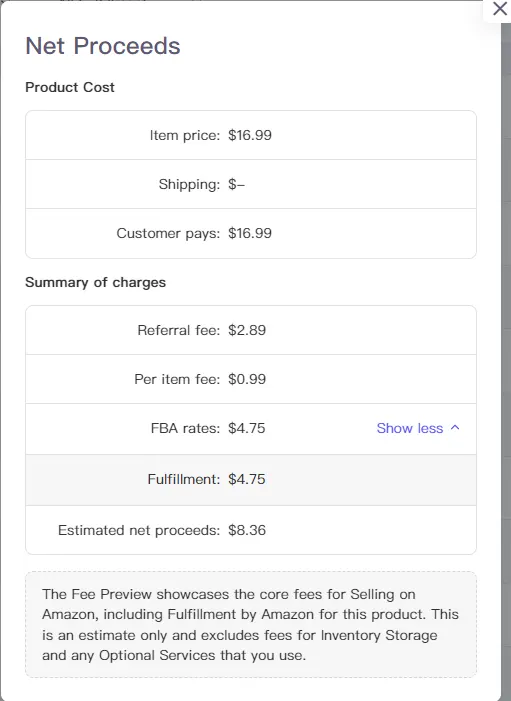 Tool4seller screenshot for Select "Details" to view more cost breakdowns of this product so you can decide what price to.