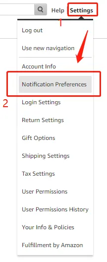Tool4seller screenshot for 4. Select the " Notification Preferences" on your seller central.
