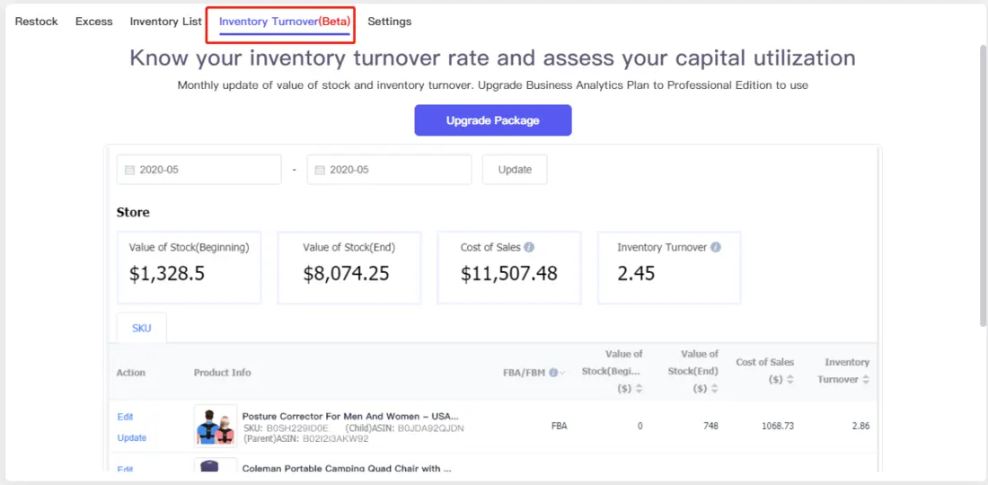 Tool4seller screenshot for 4. What is the inventory turnover rate.