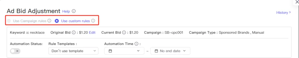 Tool4seller screenshot for 2.In this area, you can set bids for different time periods. You can choose which days of the.