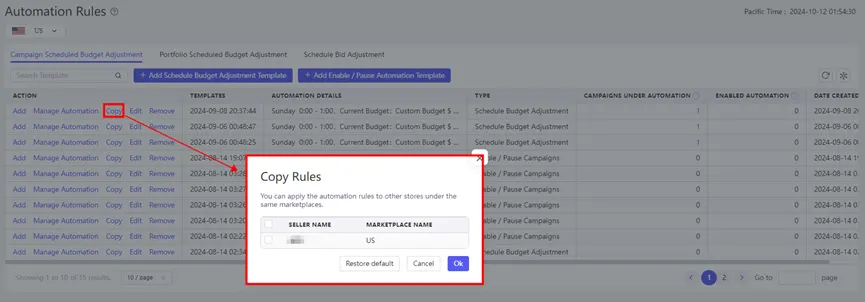 Tool4seller screenshot for Please note that deleting a rule template will remove all managements that have set up the.