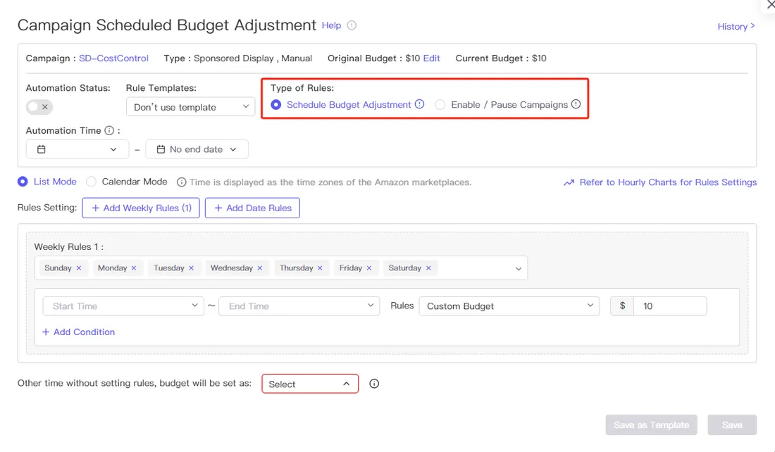 Tool4seller screenshot for Schedule Budget Adjustment