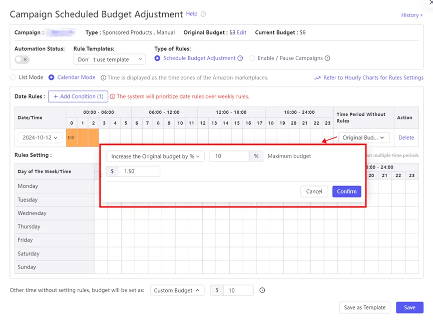 Tool4seller screenshot for Schedule Budget Adjustment