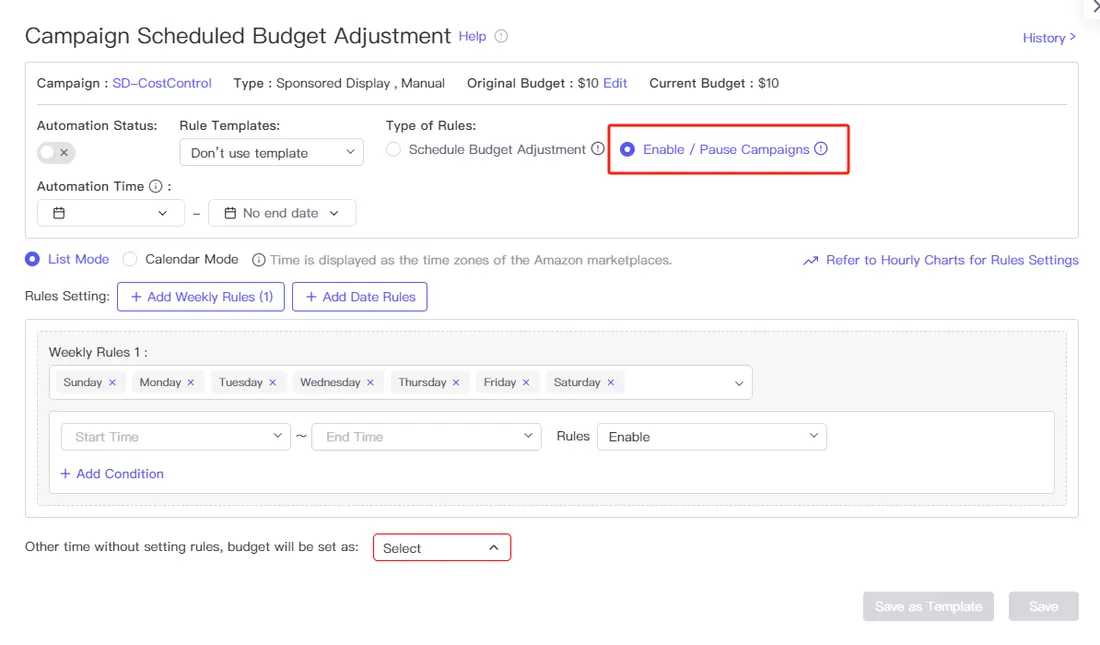 Tool4seller screenshot for Enable / Pause Campaigns