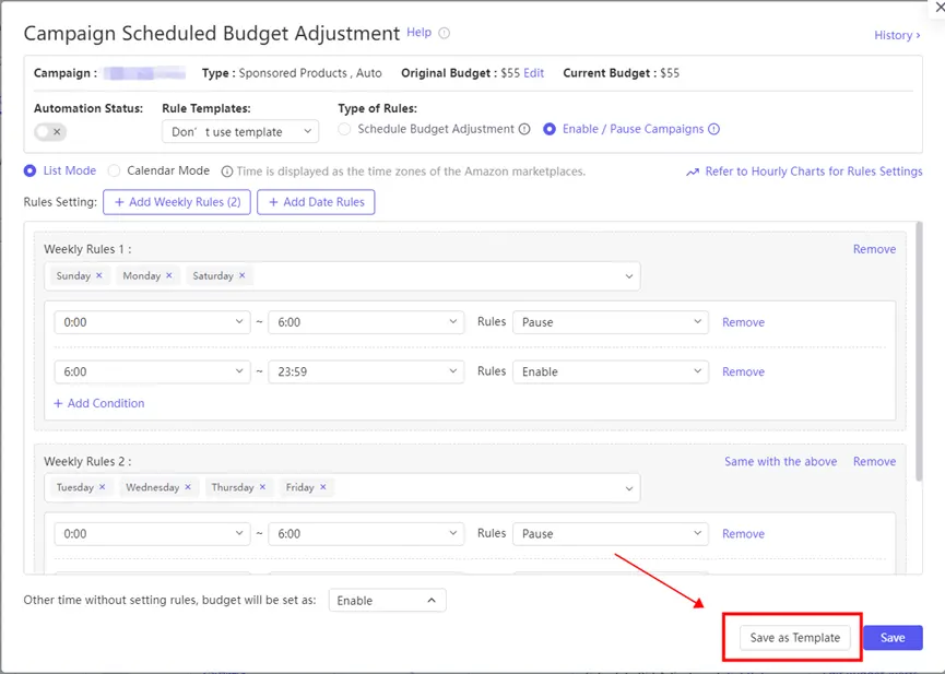 Tool4seller screenshot for Enable / Pause Campaigns