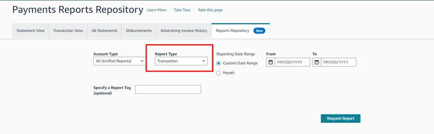 Tool4seller screenshot for A. Data is sourced from Amazon's Date Range Report. Access path in Amazon Seller Central.
