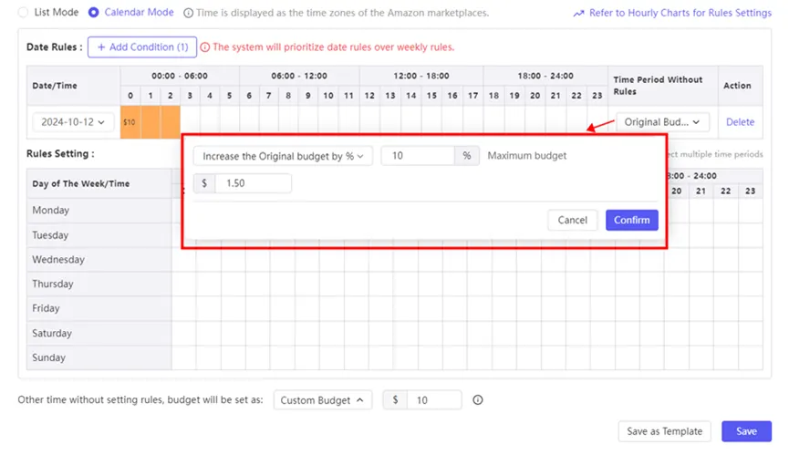 Tool4seller screenshot for 3.The method of editing rules in list mode and calendar mode is the same as setting up Campaign.