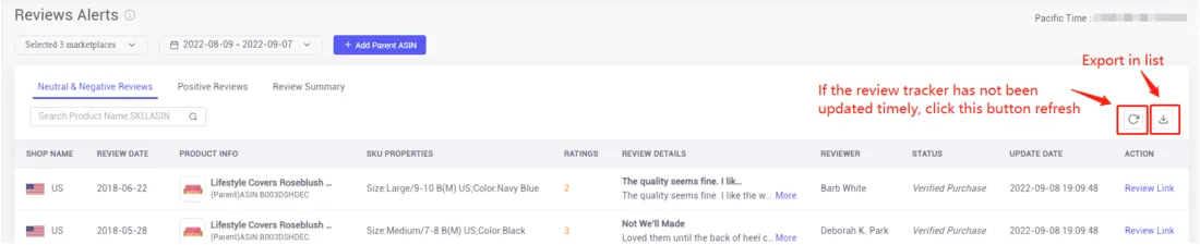 Tool4seller screenshot for 1. What can you do on the "Reviews Alerts" page.