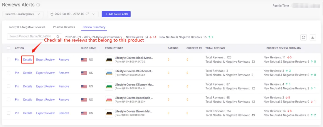 Tool4seller screenshot for 1. What can you do on the "Reviews Alerts" page.