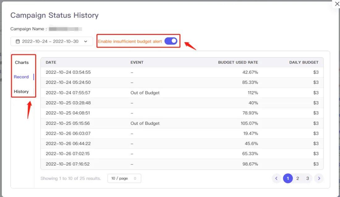 Tool4seller screenshot for Select "Settings" right next to the PPC campaigns status which is synced from the Amazon.
