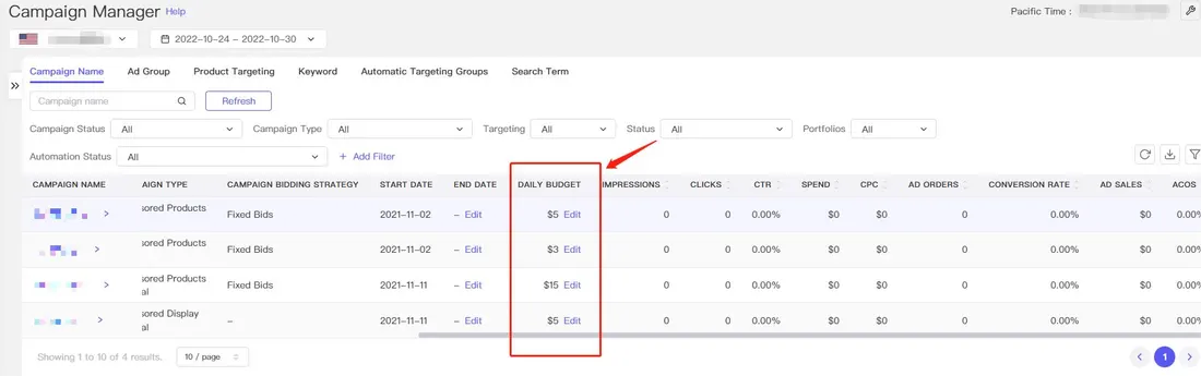 Tool4seller screenshot for You can turn on the insufficient budget alert and check the history of this campaign.