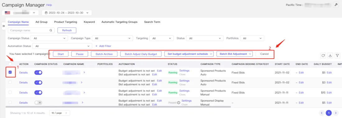 Tool4seller screenshot for Click the "Edit" button under the "Daily Budget" tab to reset the budget. After you change the.