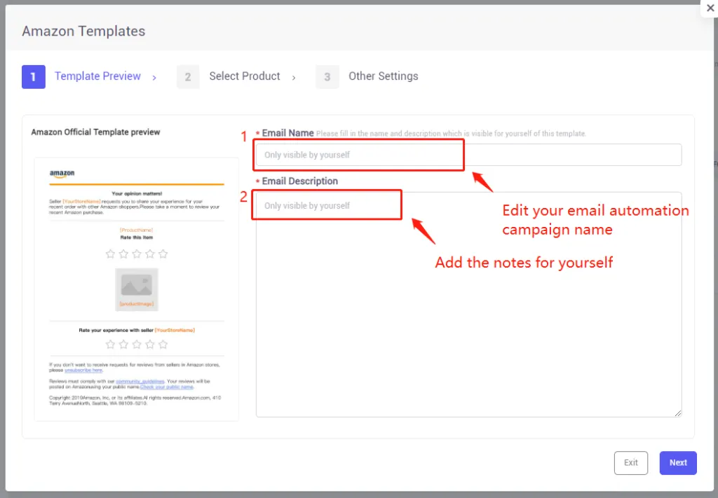 Tool4seller screenshot for 2. Fill in the campaign name and campaign description.