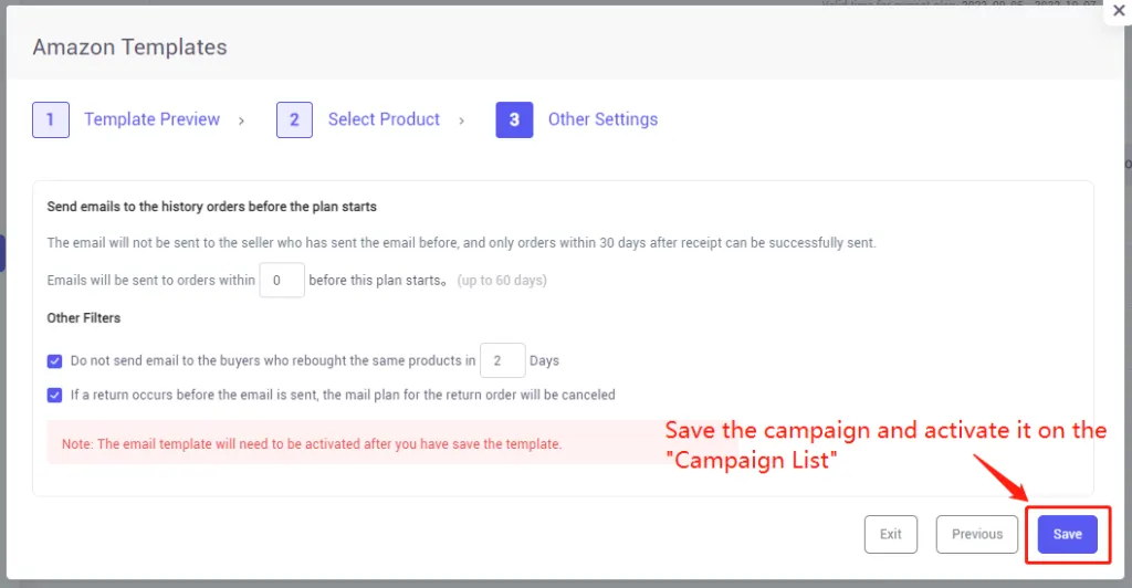Tool4seller screenshot for 4. Last click the "Save" button to prepare to send emails automatically. And this will cost the.
