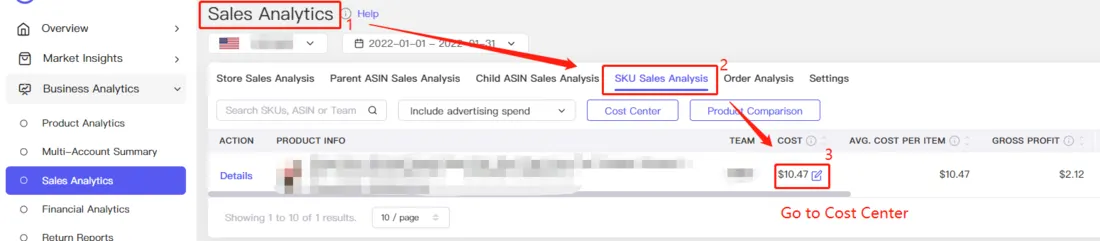 Tool4seller screenshot for 2. How to add the cost of your product one by one.