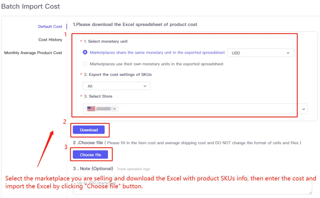 Tool4seller screenshot for 3. How to add the cost of your product in bulk.