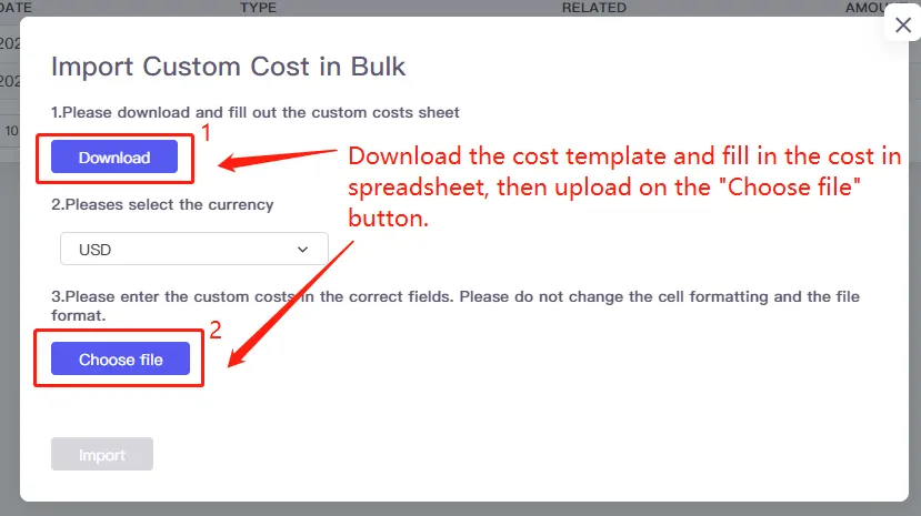 Tool4seller screenshot for 4. How to add the customized cost of your product in bulk.