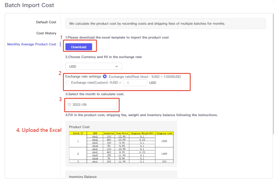 Tool4seller screenshot for 4. How to add the customized cost of your product in bulk.