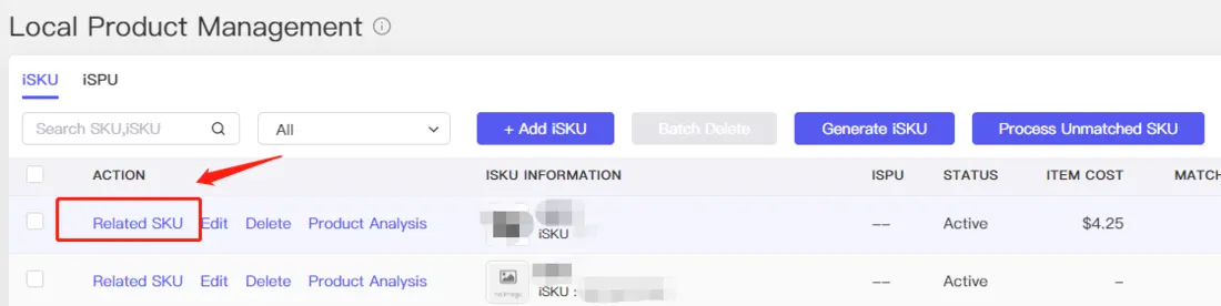 Tool4seller screenshot for 1.1 iSKU Management.