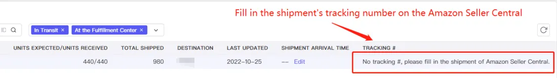 Tool4seller screenshot for Add the tracking number of your shipments on the "Manage FBA Shipments" page of Amazon seller.